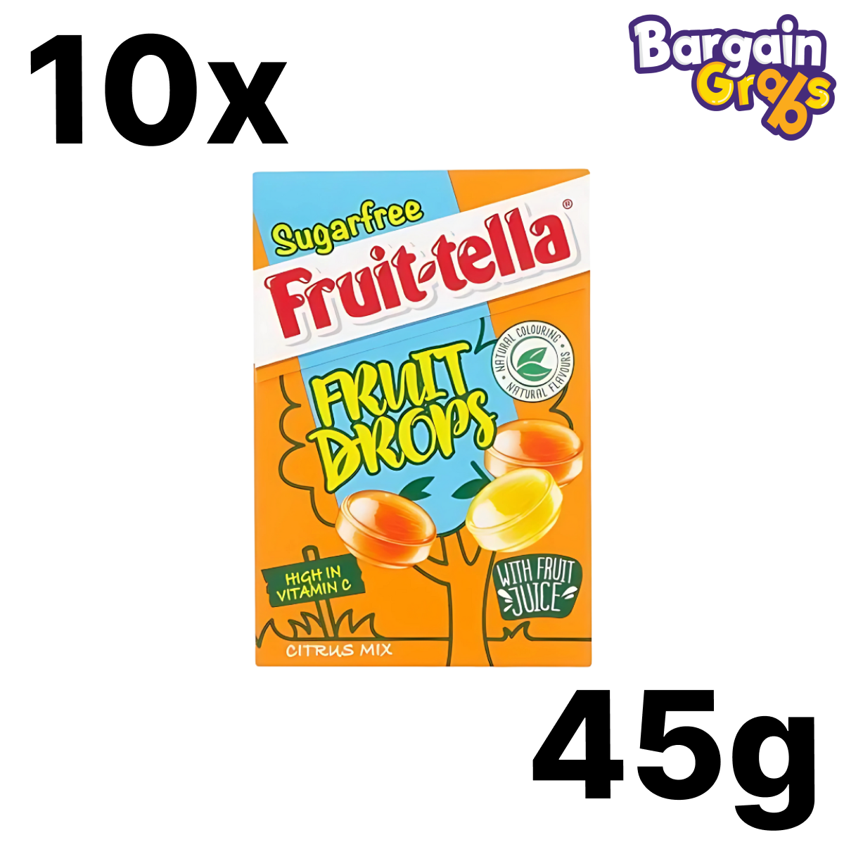10 pack of 45g Fruittella Fruit Drops Citrus flavor sugar-free sweets