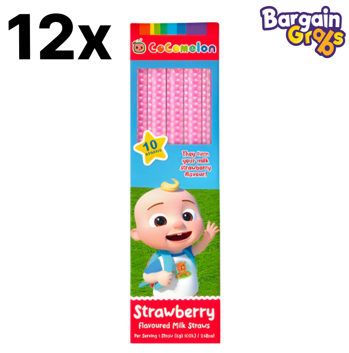 12 pack of Cocomelon Dip & Sip Milk Straws 60g – Strawberry Flavour