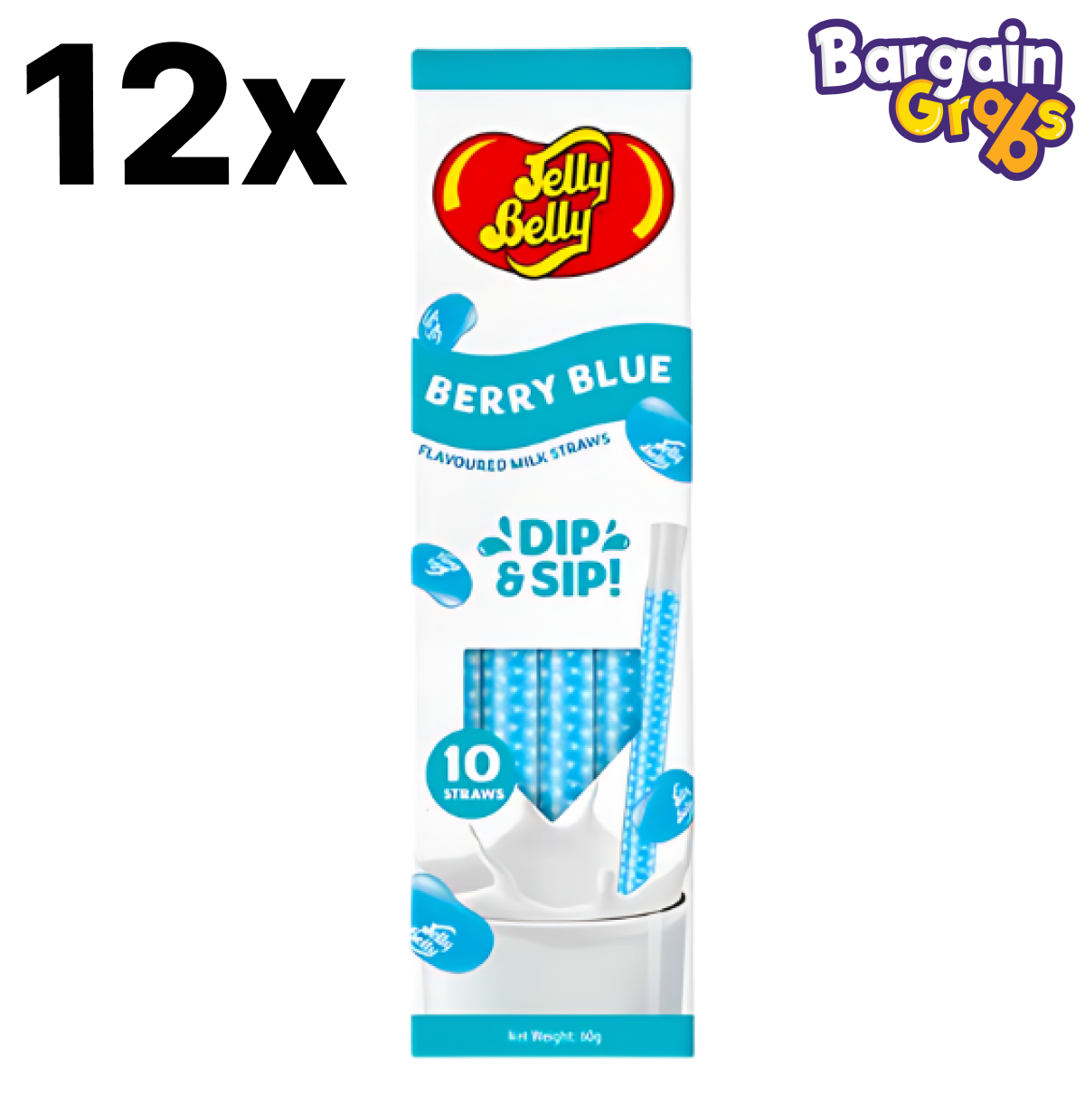 12 pack of Jelly Belly Dip & Sip Milk Straws 60g – Berry Blue Flavour