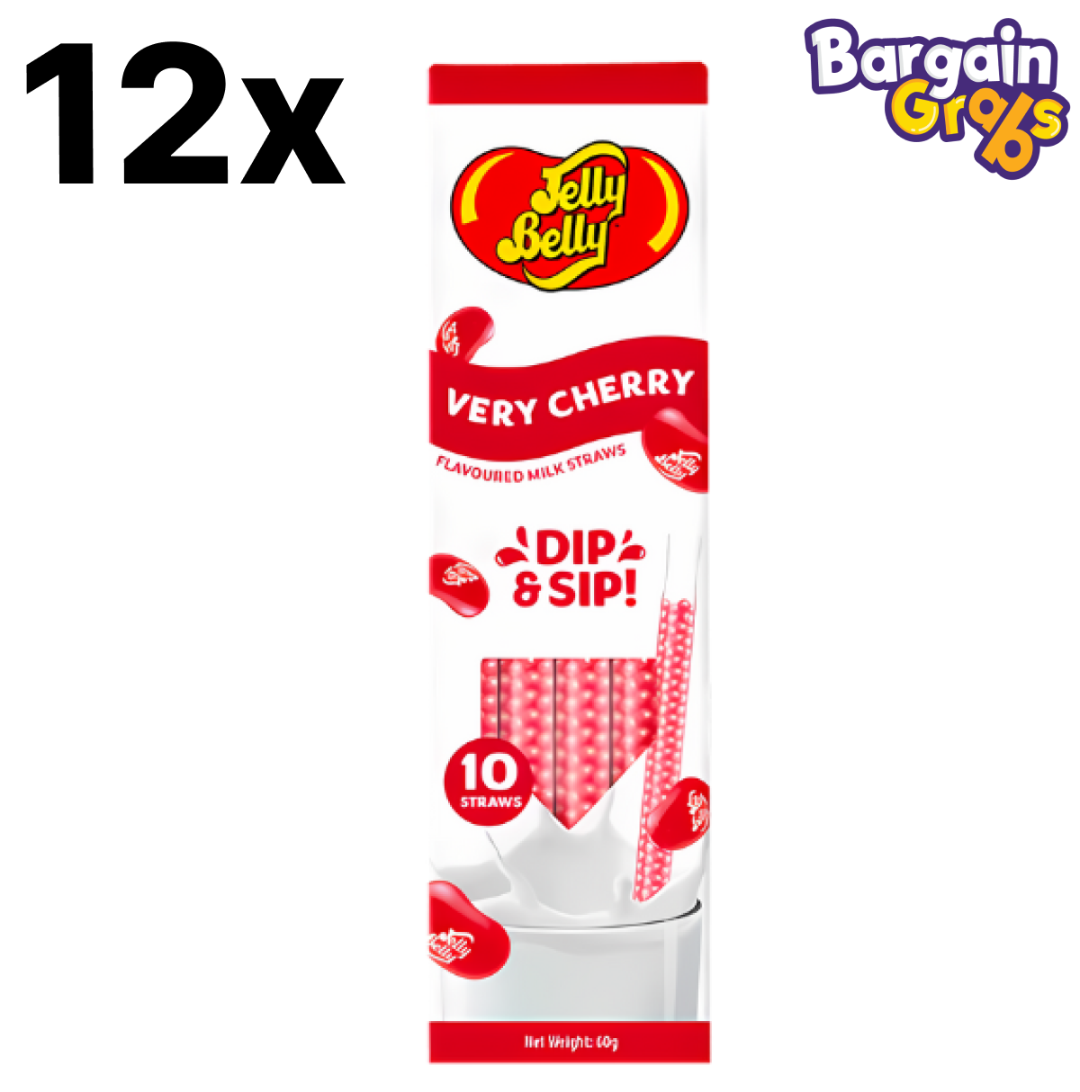 12 pack of Jelly Belly Dip & Sip Milk Straws 60g – Very Cherry Flavour