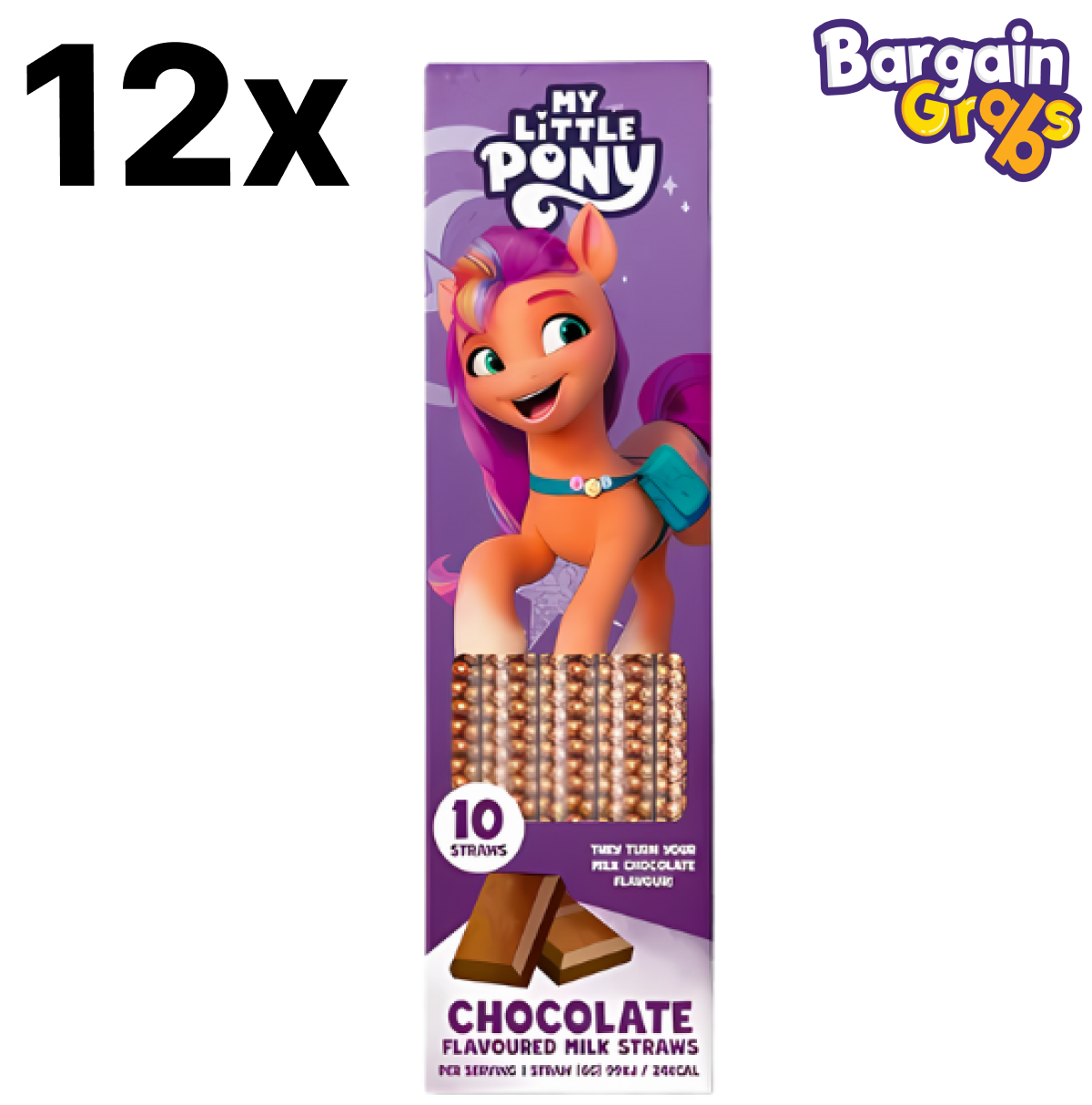 12 pack of My Little Pony Dip & Sip Milk Straws 60g – Chocolate Flavour