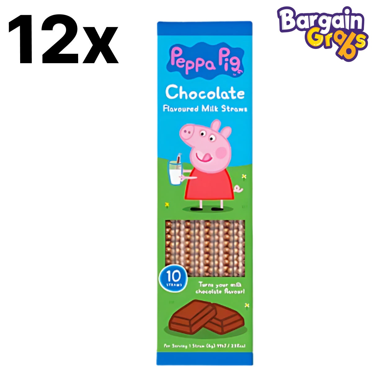 12 pack of Peppa Pig Dip & Sip Milk Straws 60g – Chocolate Flavour