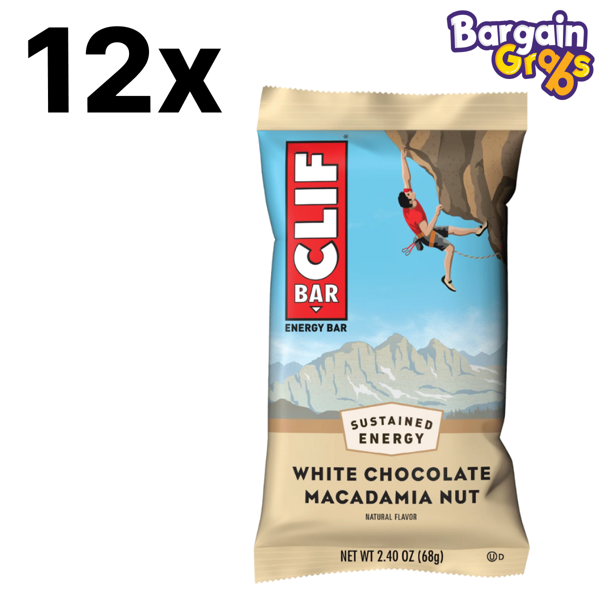 12 x 68g CLIF Bar White Chocolate Macadamia Nut – protein-packed energy bar with sweet and nutty flavour for sustained performance