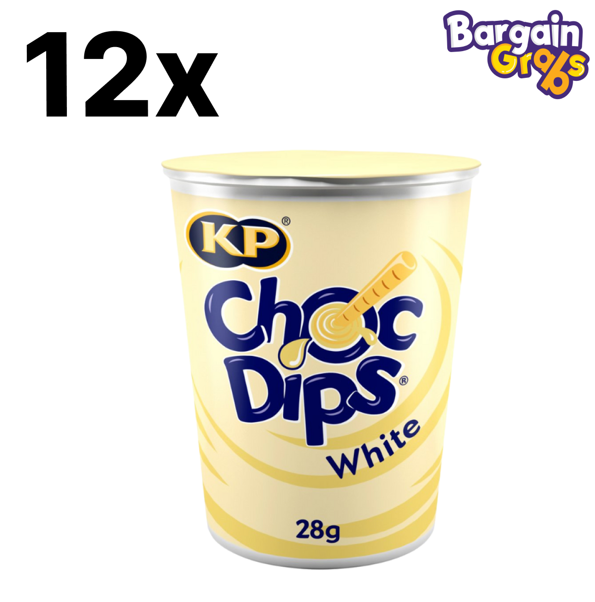 12 x 28g KP Choc Dips White Chocolate – crunchy breadsticks with creamy white chocolate dip for a sweet snack