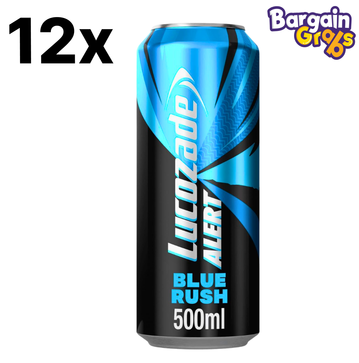 Pack of 12 Lucozade Alert Blue Rush 500ml Energy Drinks – zero sugar, high-caffeine boost with bold berry flavour