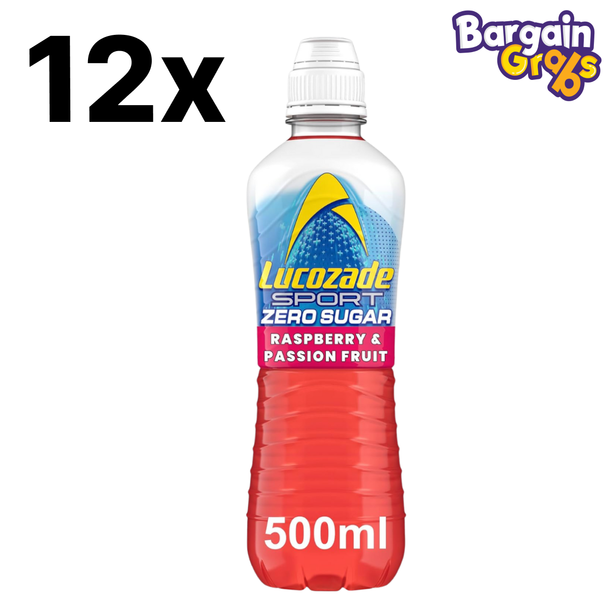 12 x 500ml Lucozade Sport Zero Sugar Raspberry & Passionfruit – electrolyte drink with zero sugar for hydration and performance