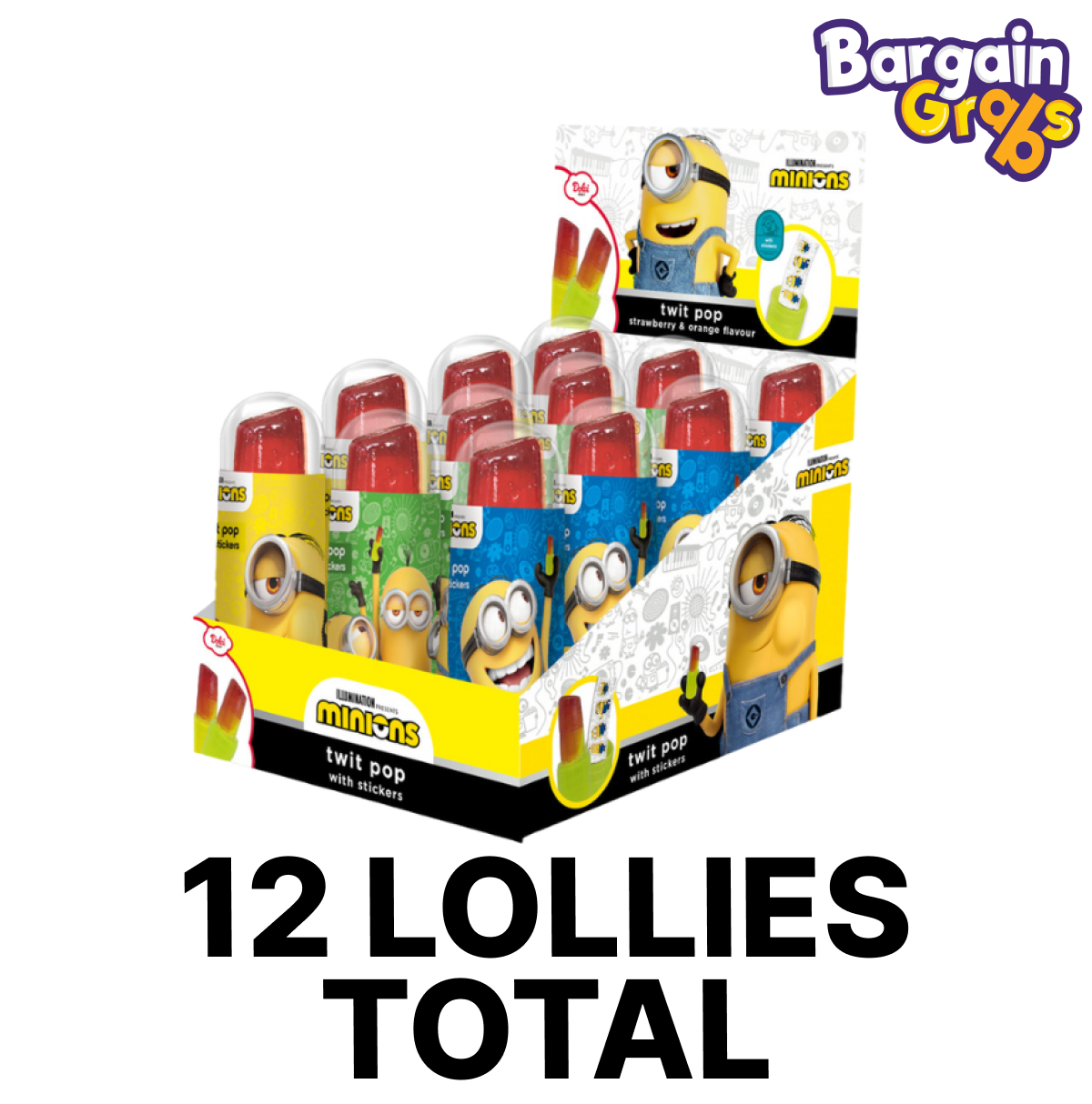 12 x 15g Minions Twister Pop Lolly – fun Minions-themed twisty lollipops for kids