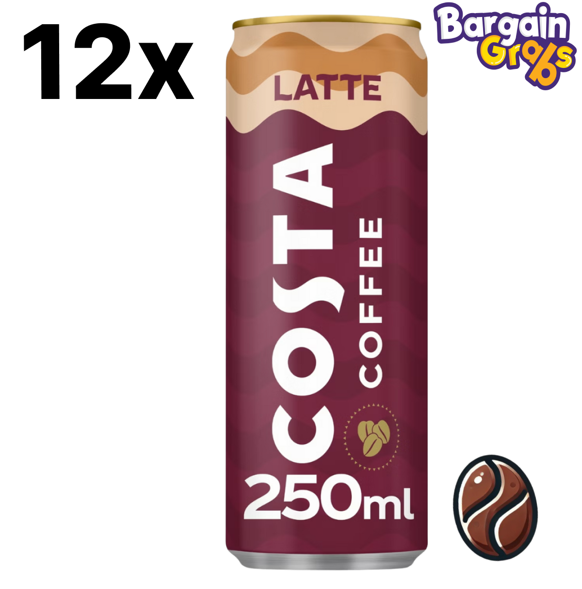 12 pack of 250ml Costa Latte ready-to-drink coffee cans – chilled coffee beverage multipack