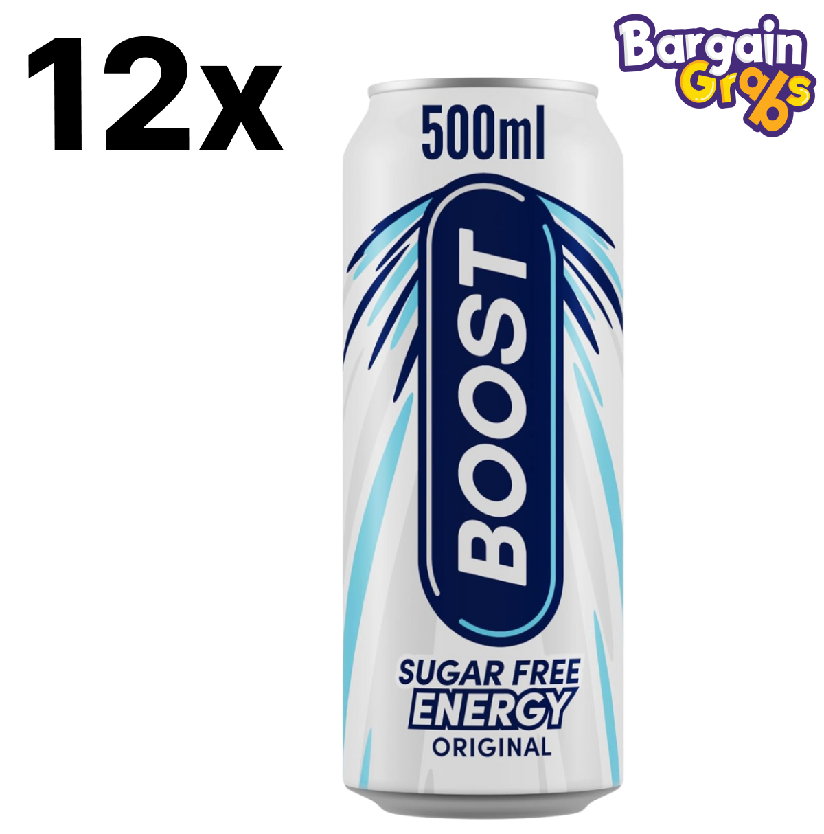 12 pack of 500ml BOOST sugar-free energy drink bottles with zero sugar formula