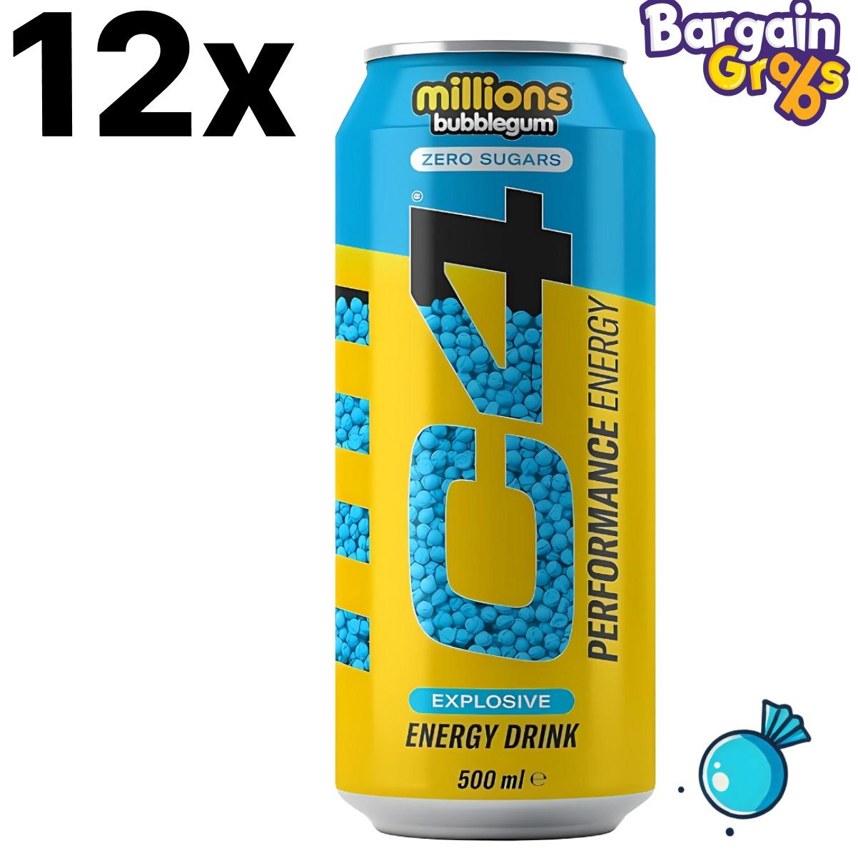 12 pack of 500ml C4 Performance Energy Drinks in Millions Bubblegum flavour