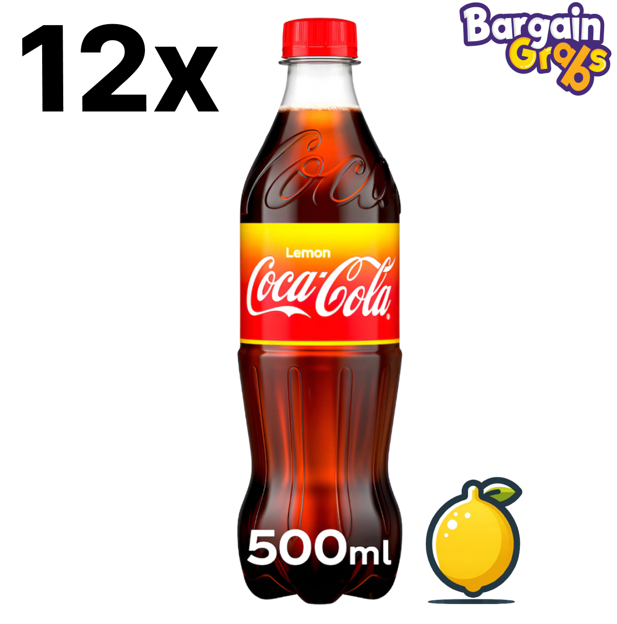 12 pack of 500ml Coca-Cola Lemon – citrus-flavoured fizzy drink with original cola taste
