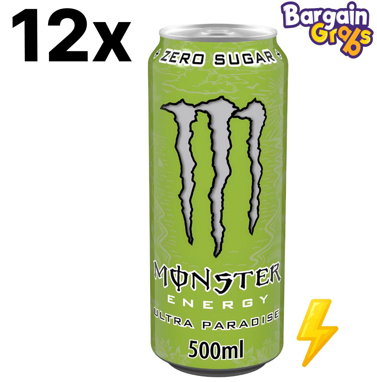 12 pack of 500ml Monster Energy Ultra Paradise – sugar-free energy drinks with tropical flavor