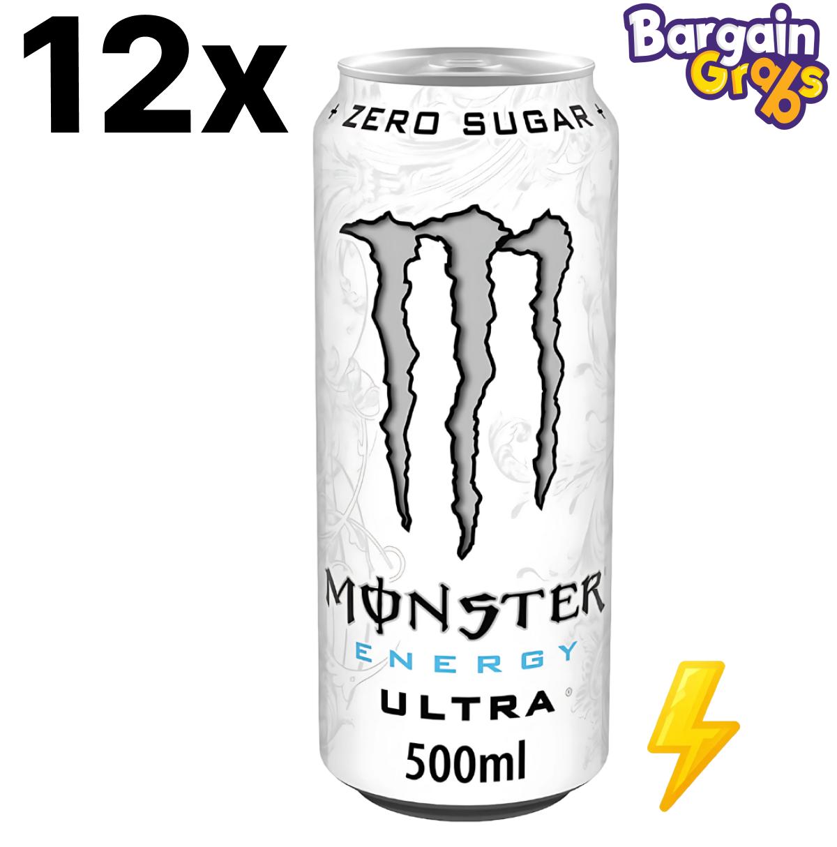 12 pack of 500ml Monster Energy Ultra – zero sugar energy drinks with a crisp, refreshing taste