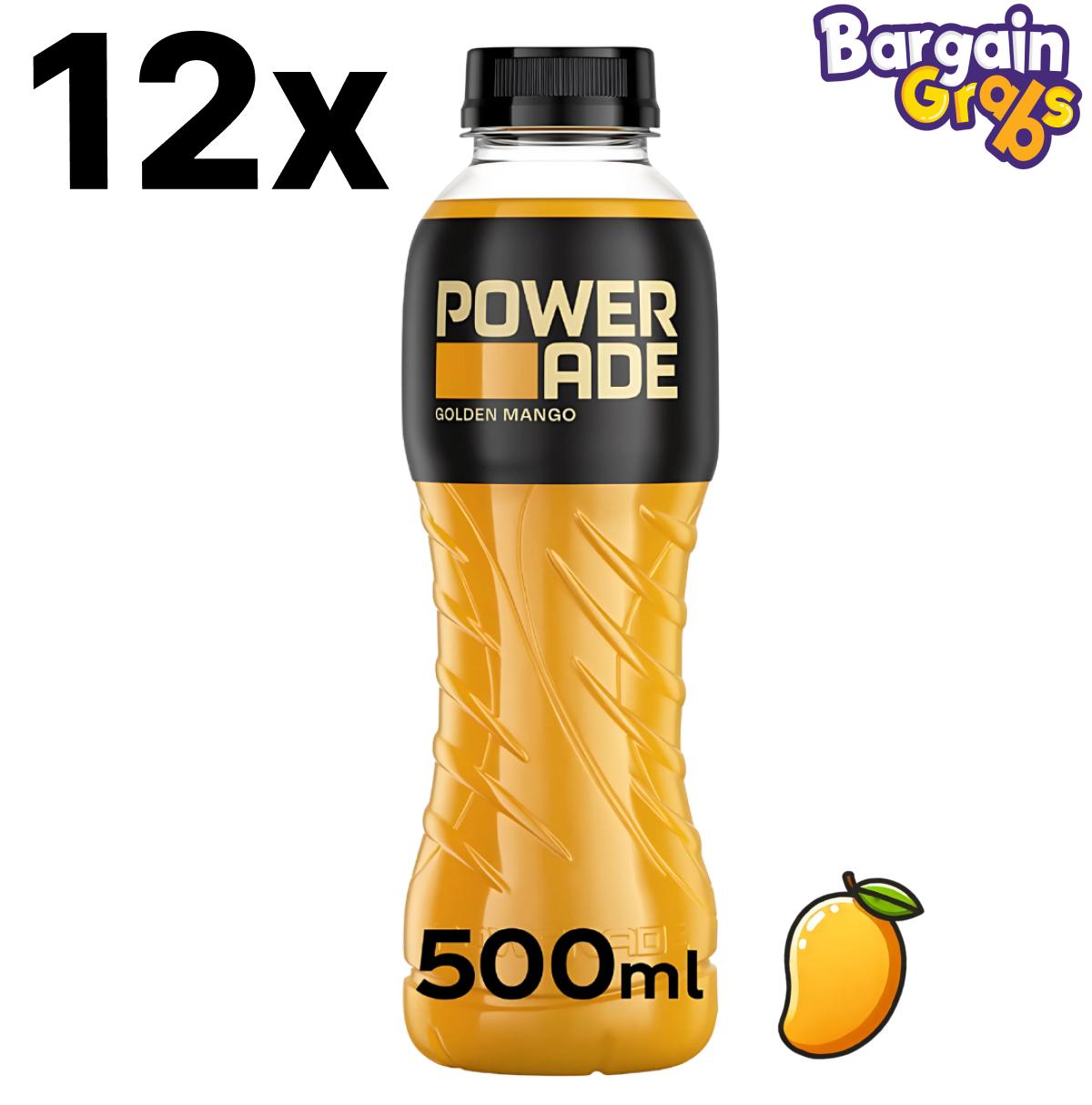 12 pack of 500ml Powerade Golden Mango sports drinks – electrolyte hydration beverage multipack