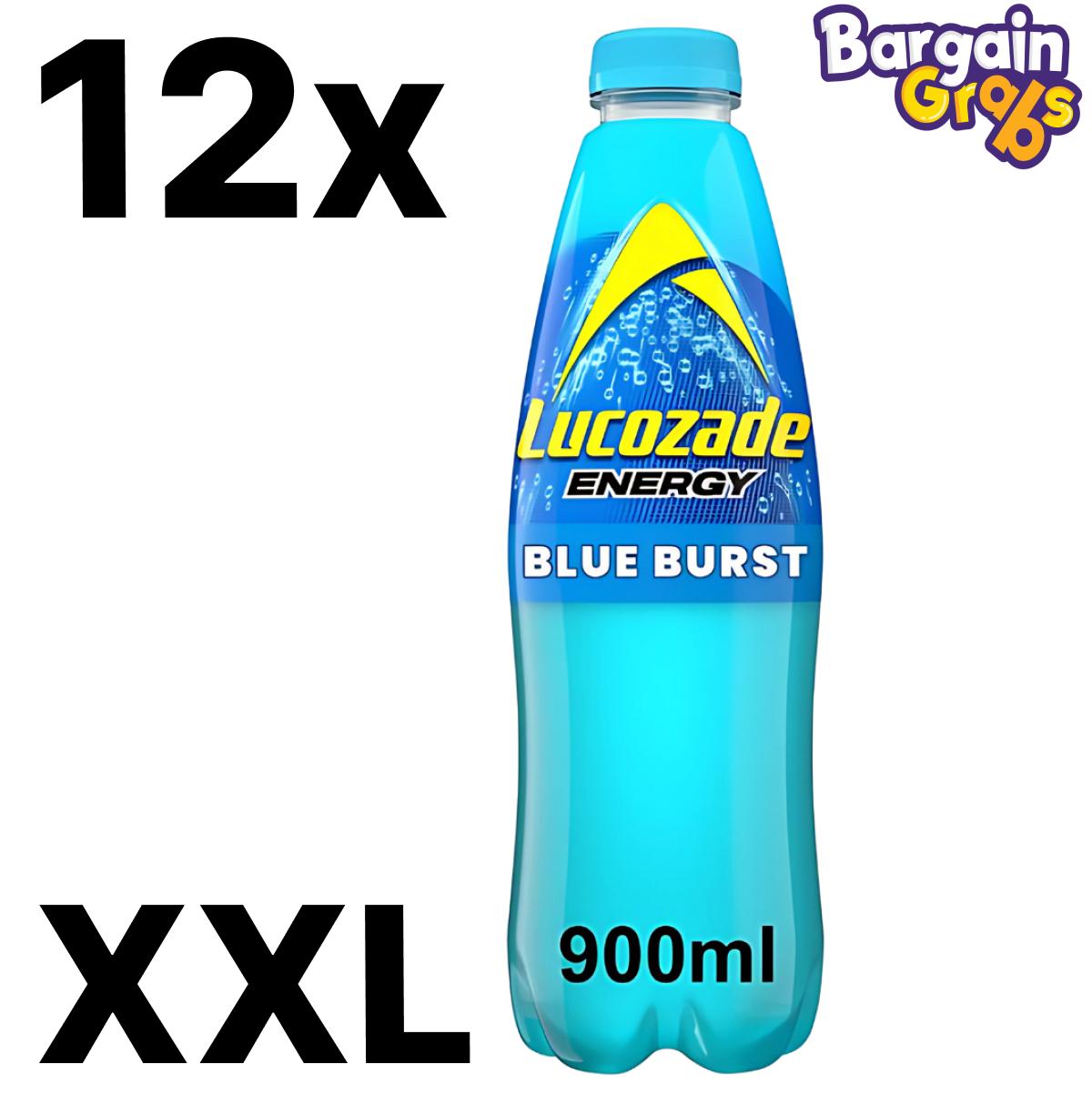 12 pack of 900ml Lucozade Energy Blue Burst drinks – high energy beverage multipack