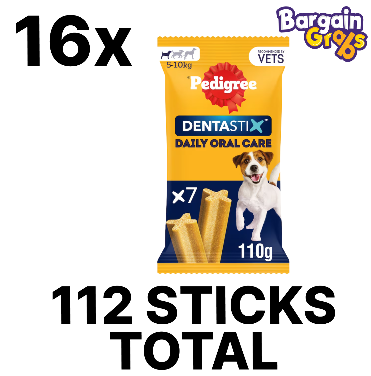 Pack of 16 Pedigree DentaStix Daily Dental Chews for Small Dogs (5–10kg) – 112 sticks for effective oral care and fresh breath