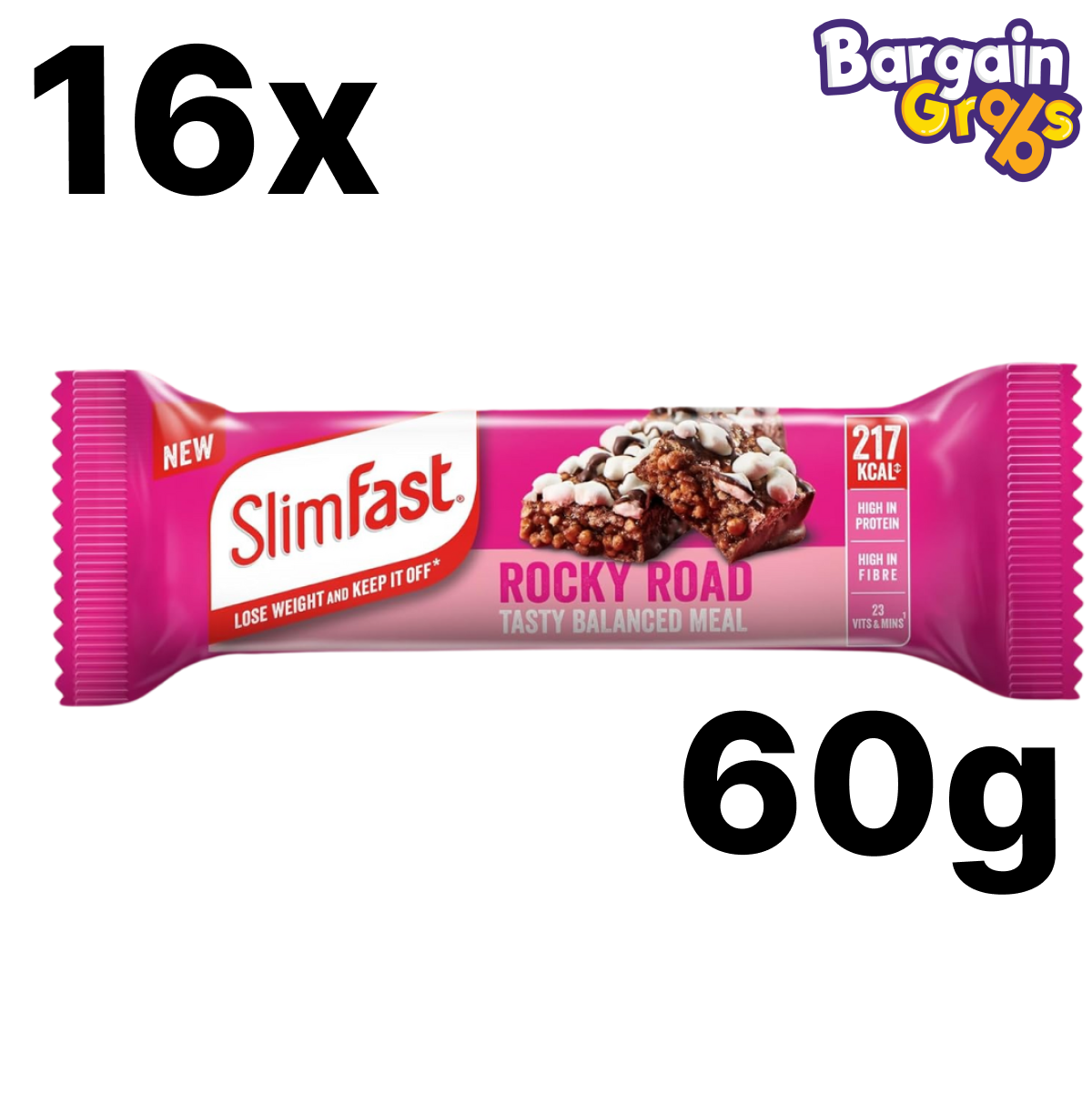 16 pack of 60g SlimFast Meal Bars in Rocky Road flavour