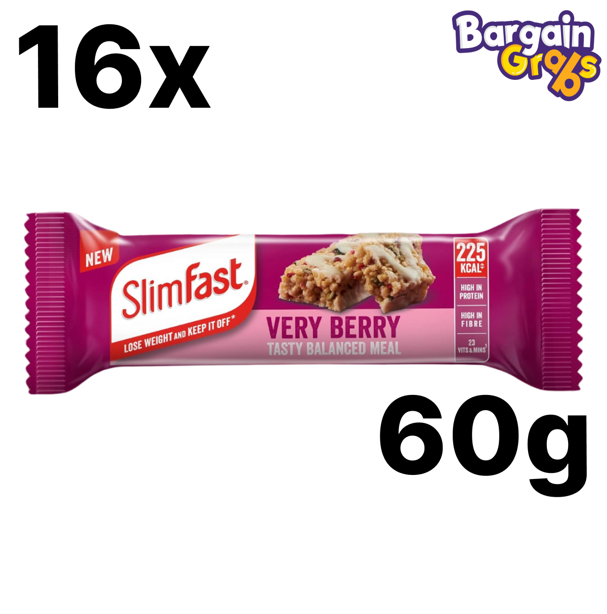 16 pack of 60g SlimFast Meal Bars in Very Berry flavour