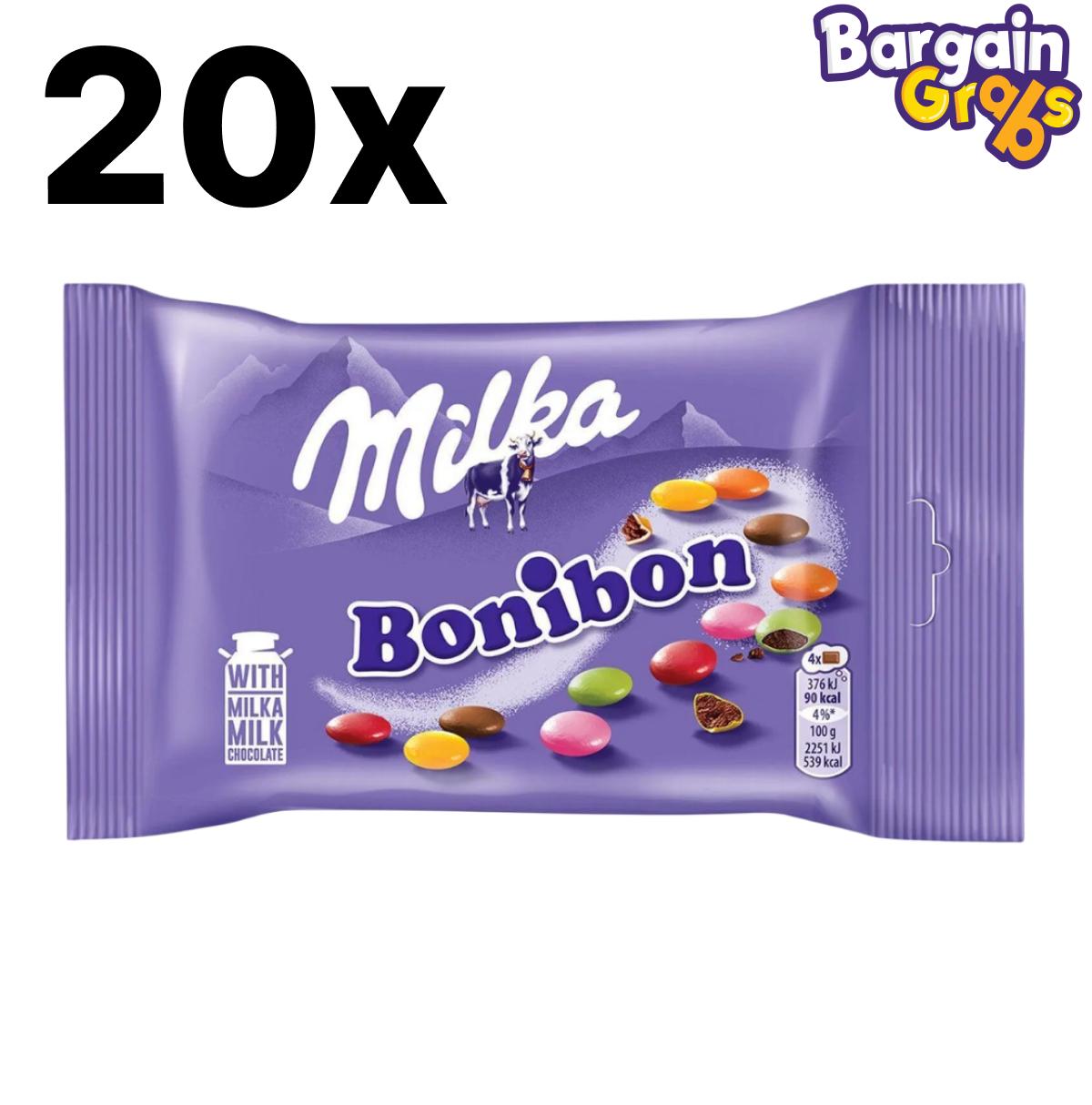 20 pack of 36g Milka Bonibon chocolate dragees – colorful candy-coated chocolate sweets in mini packs