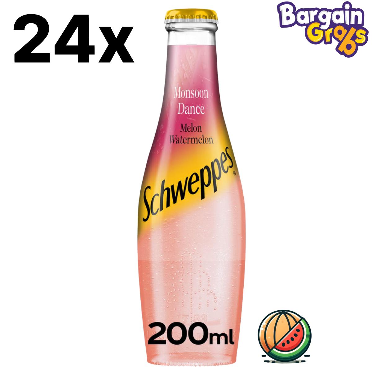 24 pack of 200ml Schweppes Melon Watermelon soda mixers – fruity carbonated drink for cocktails and mocktails