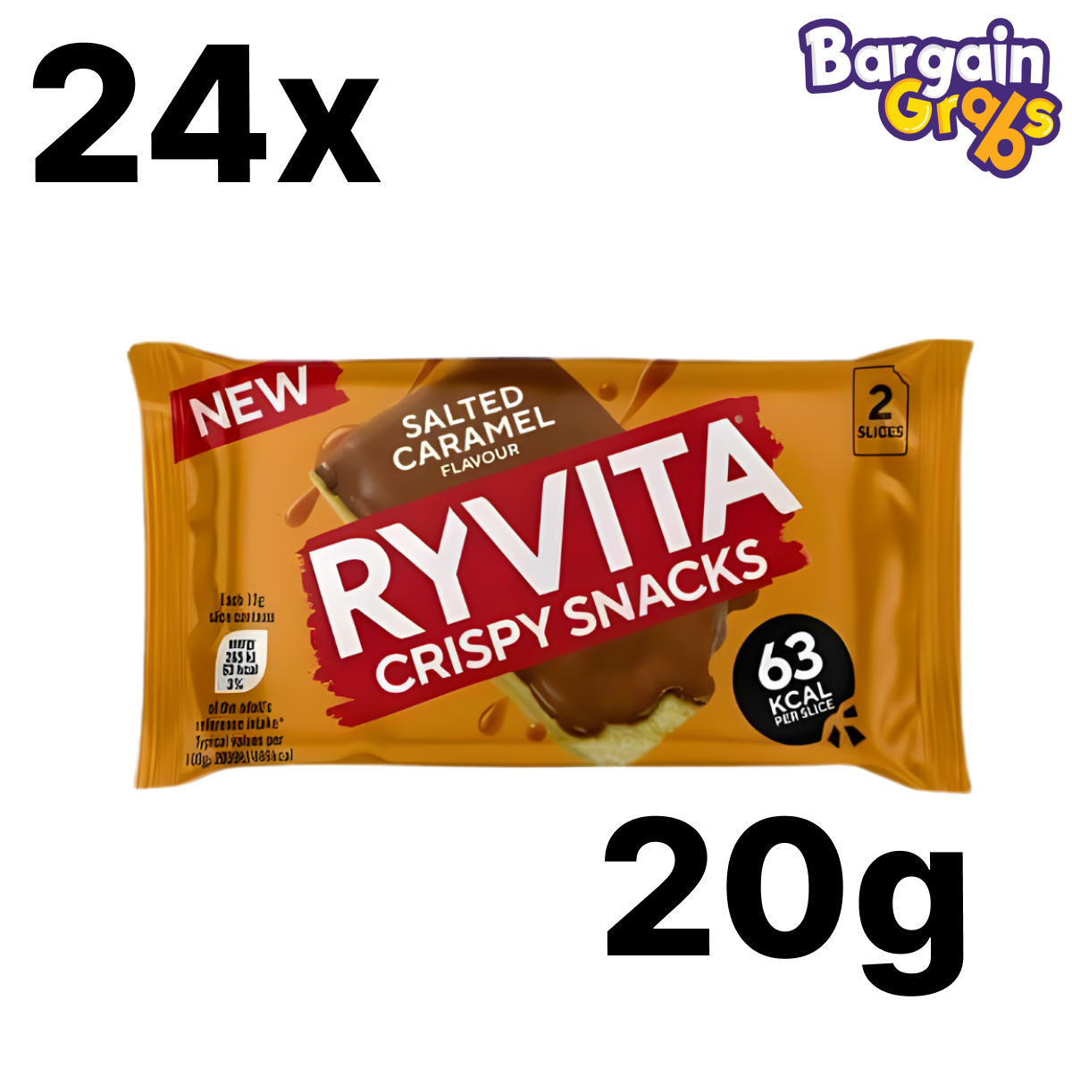 24 × 20g Ryvita Crispy Snacks Salted Caramel - sweet wholegrain crisp thins with a hint of salted caramel