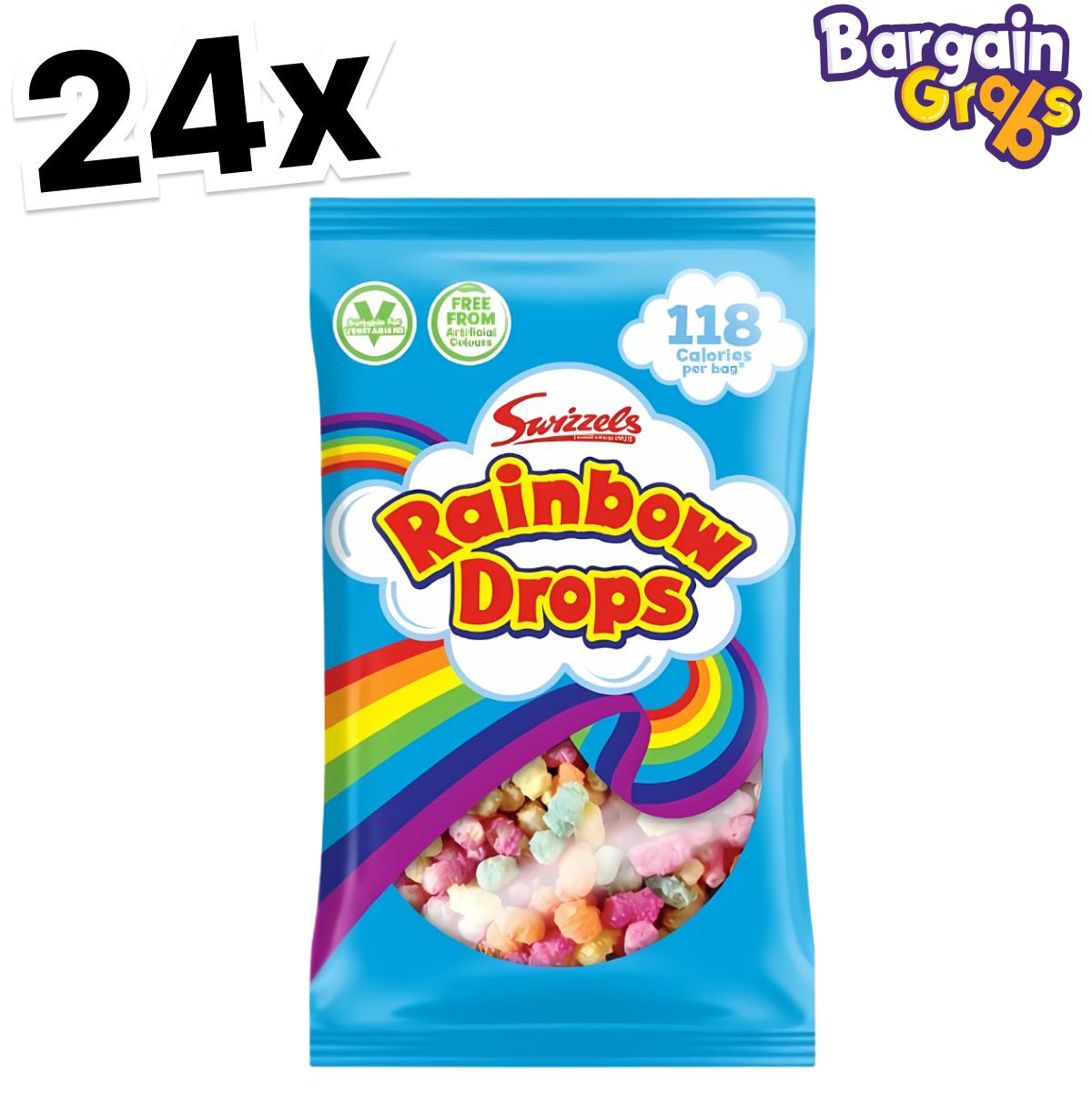 24 pack of 32g Rainbow Drops – colourful sugar-coated puffed rice sweets in individual bags