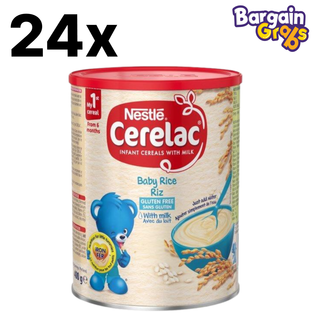 24 pack of 400g Nestlé Cerelac Rice Baby Cereal – nutritious rice-based infant food for babies 6 months and older