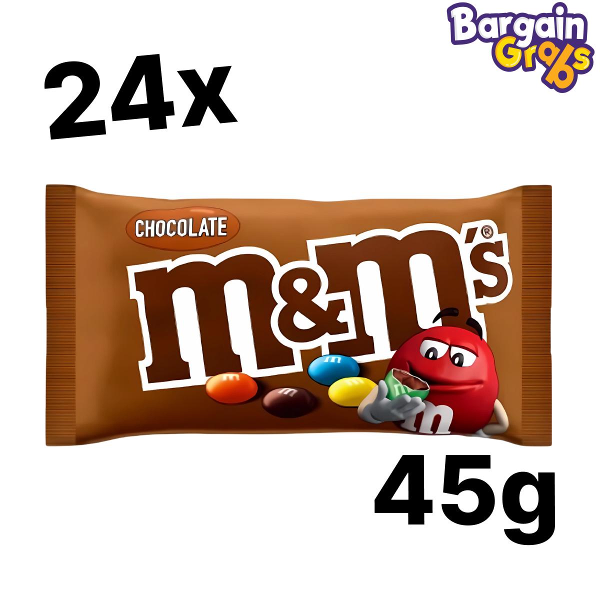 24 pack of 45g M&M’s Chocolate – colorful candy-coated milk chocolate treats in individual bags