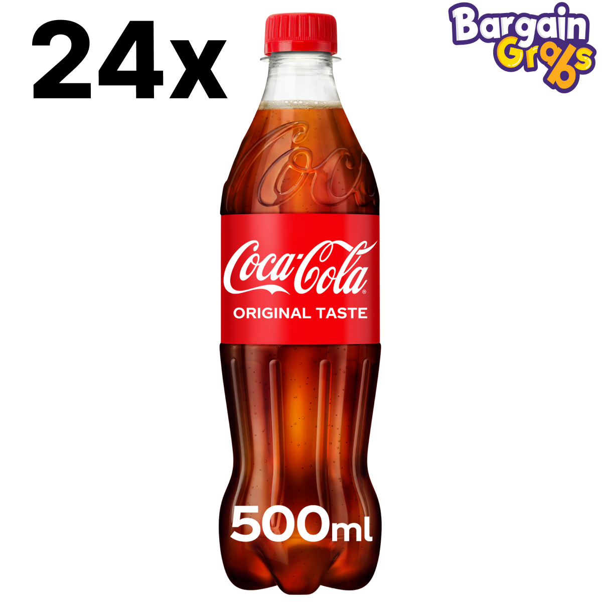 24 pack of 500ml Coca-Cola Classic Original Taste – iconic fizzy soft drink in plastic bottles