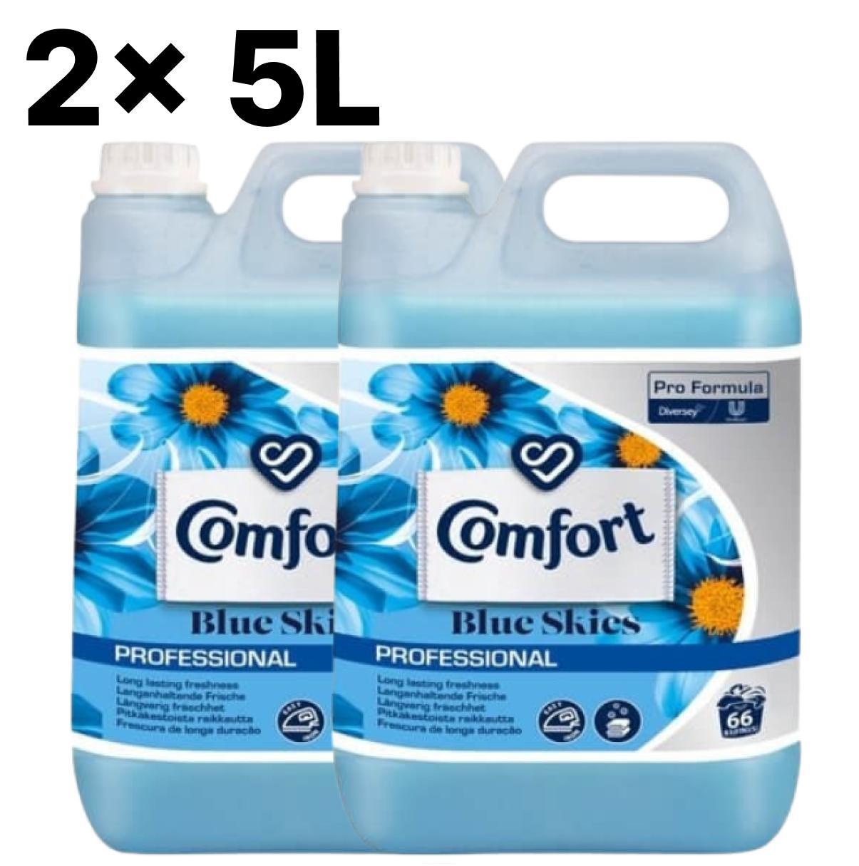 2 bottles of Comfort Professional Fabric Softener 5L Blue Skies – 132 washes with fresh, long-lasting fragrance