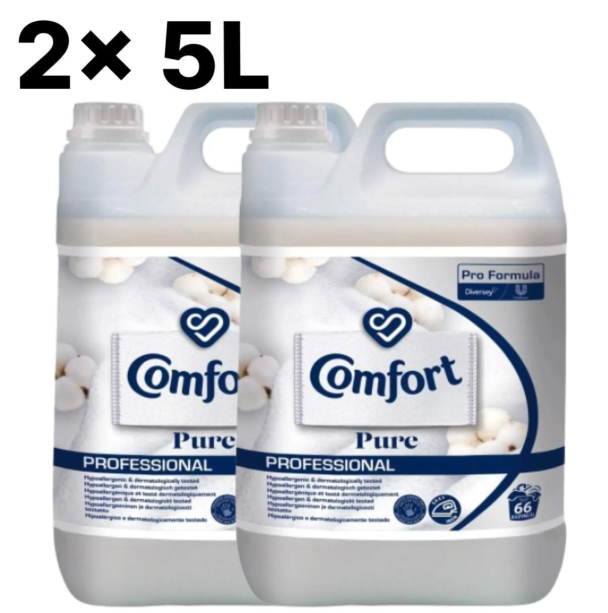 2 bottles of Comfort Professional Fabric Softener 5L Pure – 132 washes, dermatologically tested for sensitive skin
