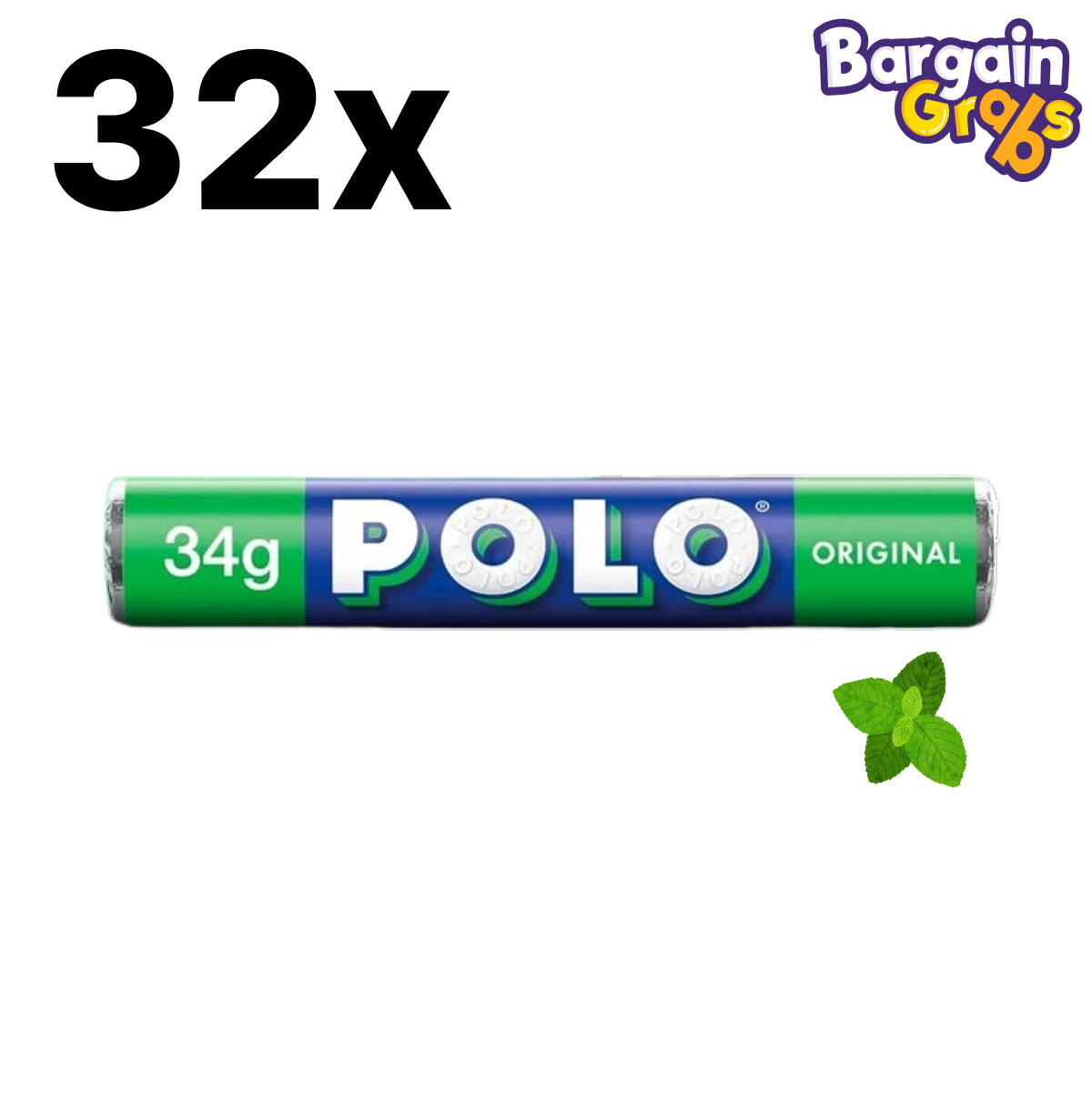 Bulk pack of 32 x 34g POLO Original Mint tubes – classic mint sweets in wholesale packaging