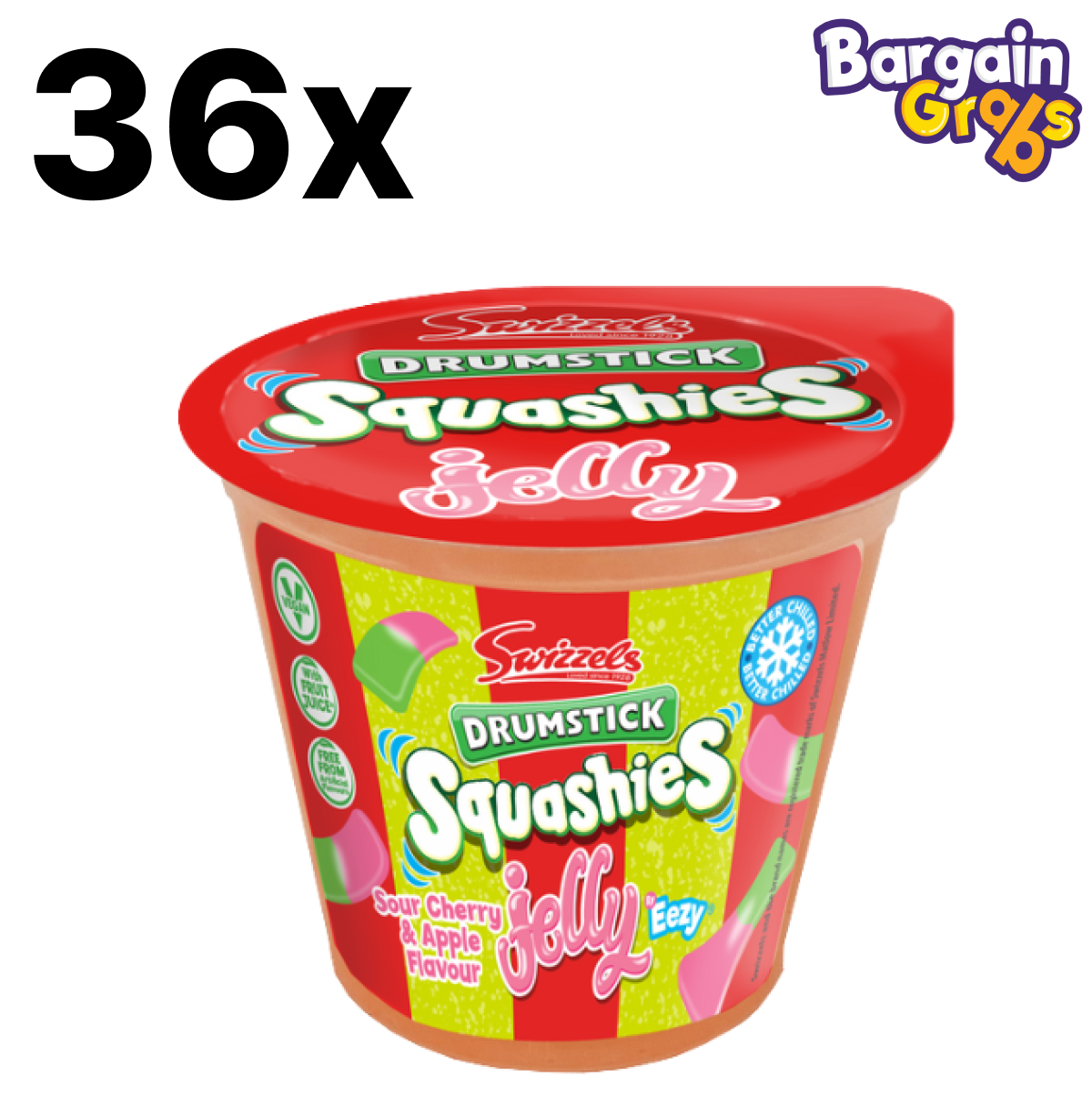 36 pack of 125g Swizzels Sour Apple & Cherry Jelly Pots – tangy fruit-flavoured jelly in convenient individual pots