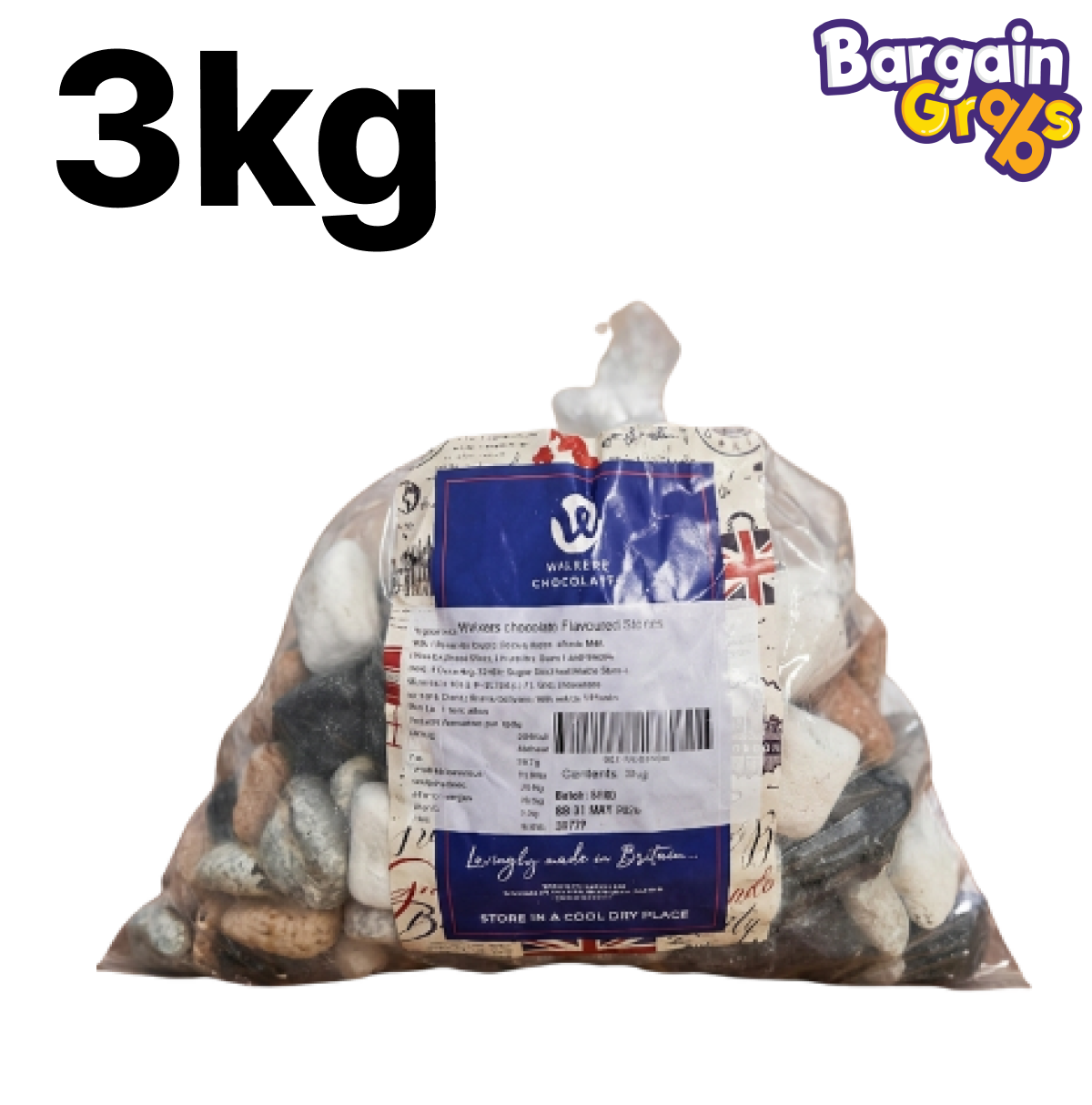 3kg bulk bag of Walkers Chocolate Flavoured Stones – colourful candy-coated chocolate sweets