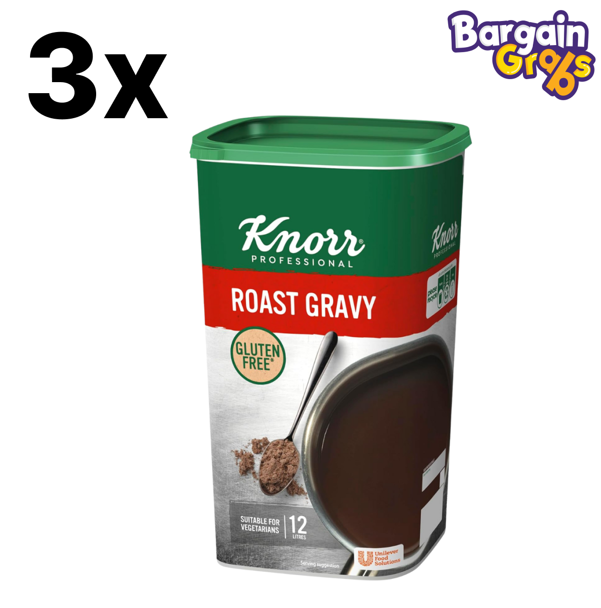 3-pack Knorr Professional Roast Gravy 1.14kg – premium gravy mix for professional use, yields 36 litres total