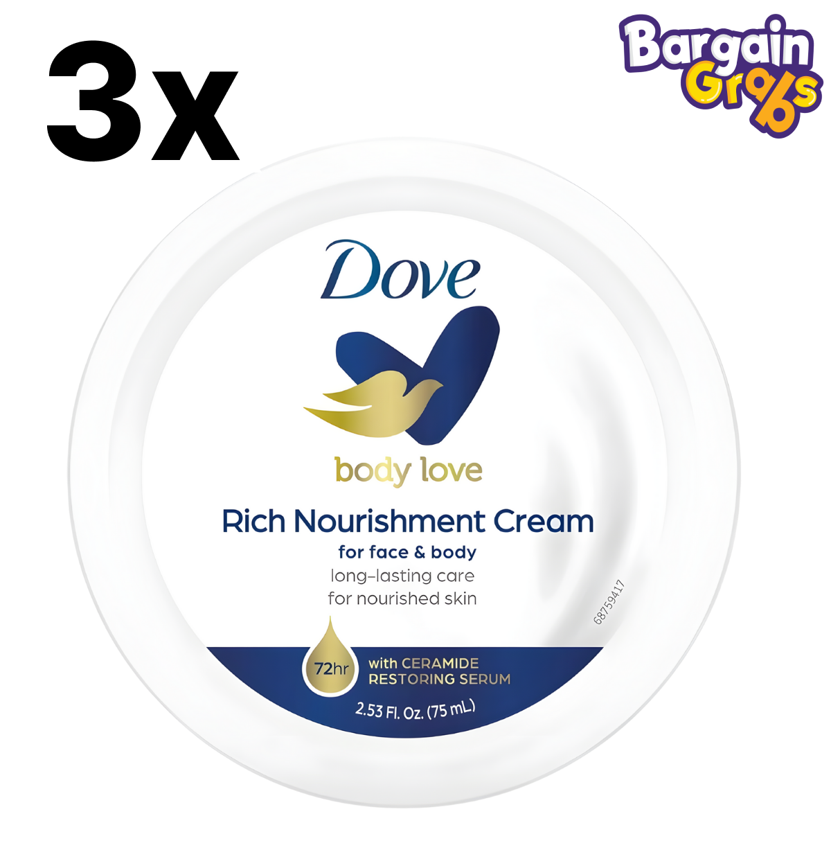 Pack of 3 x 75ml Dove Nourishing Body Care creams – moisturising skincare for soft skin