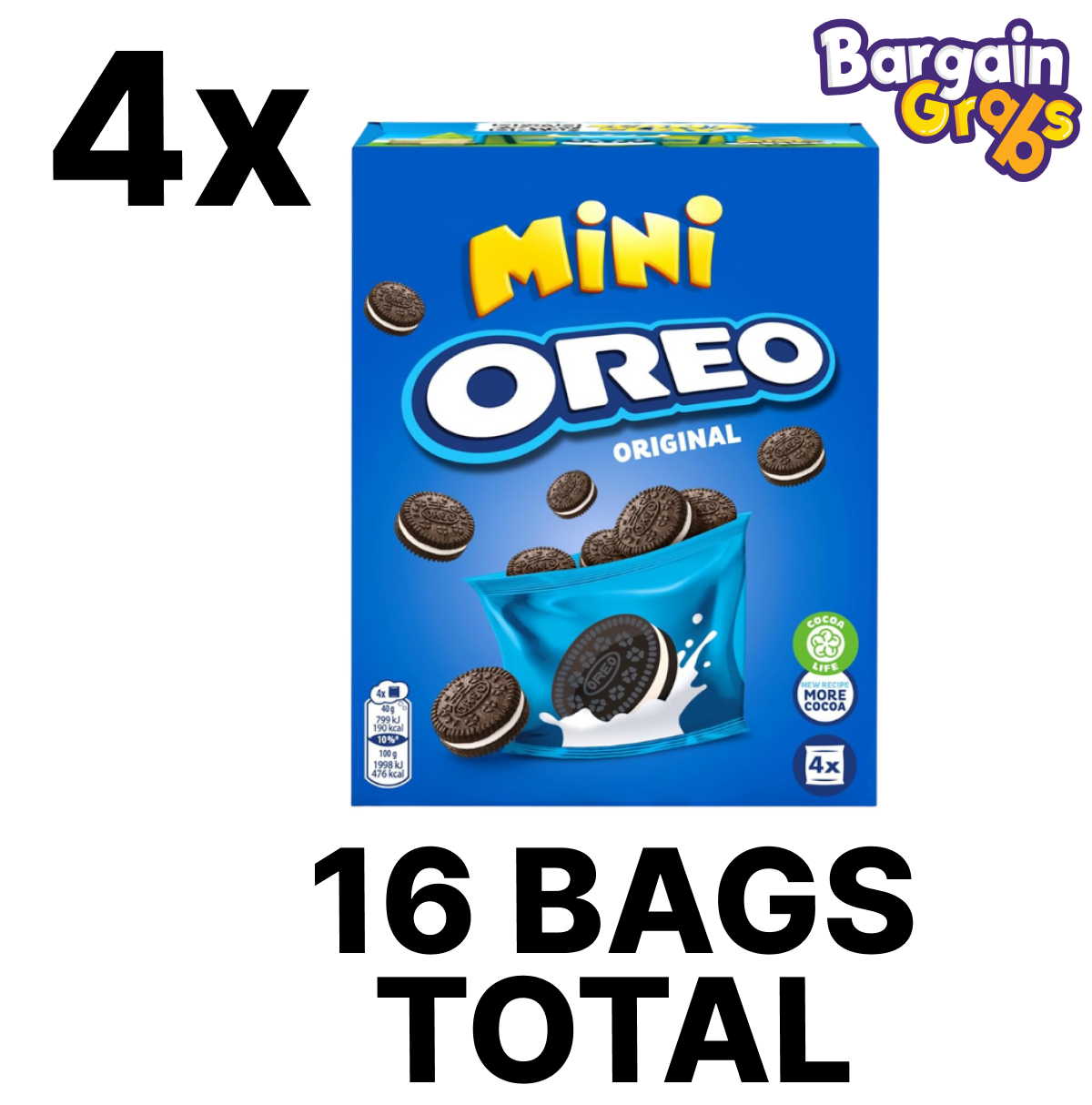 4 pack of Oreo Mini Cookies Multipack containing 4 x 40g bags