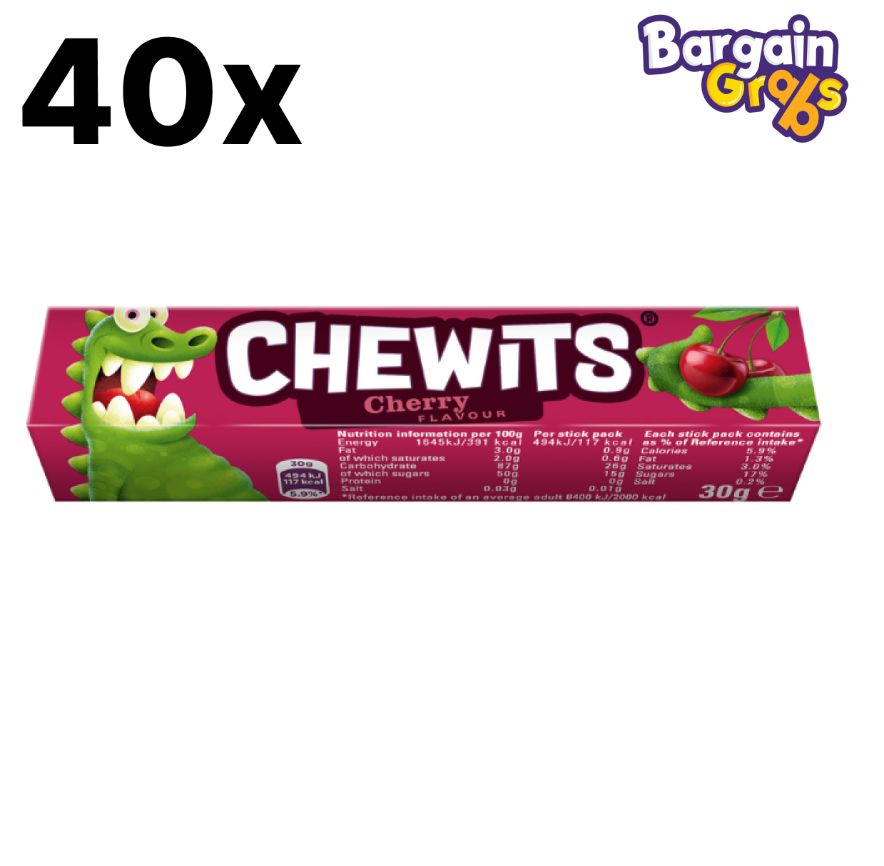 40 pack of Chewits Cherry Flavour chews 30g each