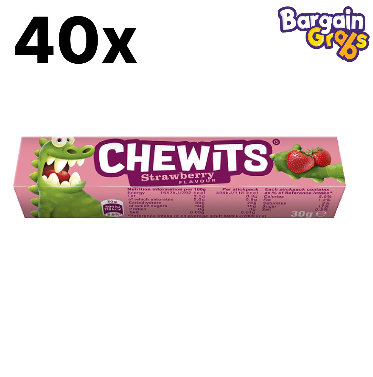 40 pack of Chewits Strawberry Flavour chews 30g each