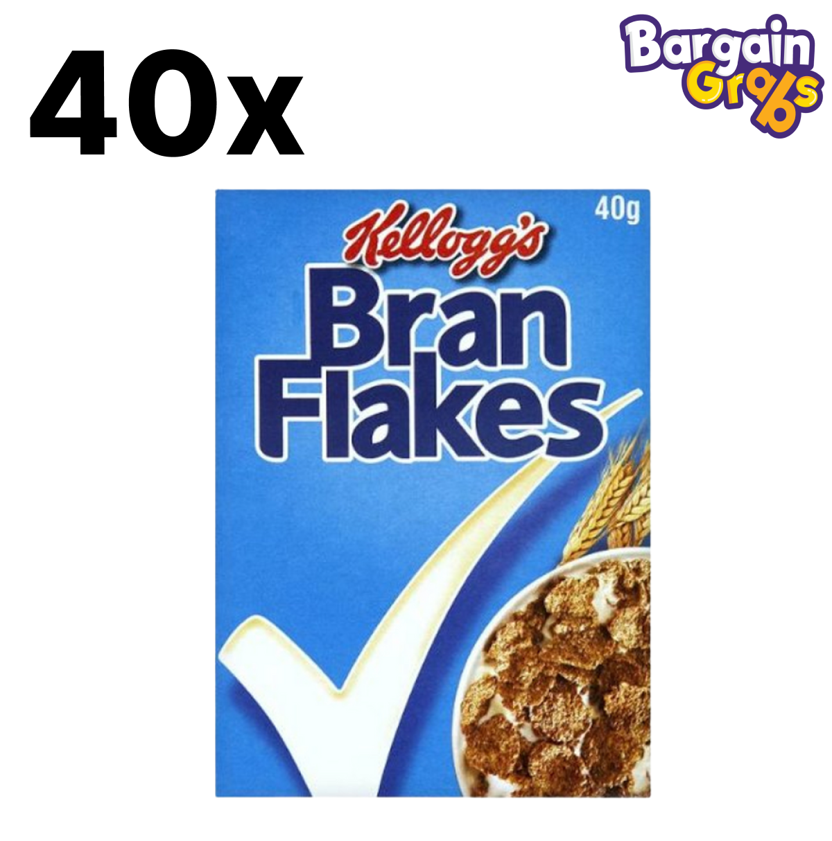 40 x 40g Kellogg's Bran Flakes Cereal – high-fibre breakfast cereal portion packs