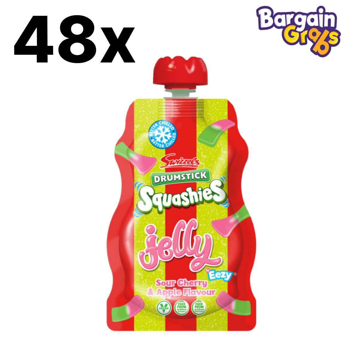 48 pack of 80g Swizzels Sour Apple & Cherry Jelly Pouches – sour fruit-flavoured jelly in resealable snack pouches