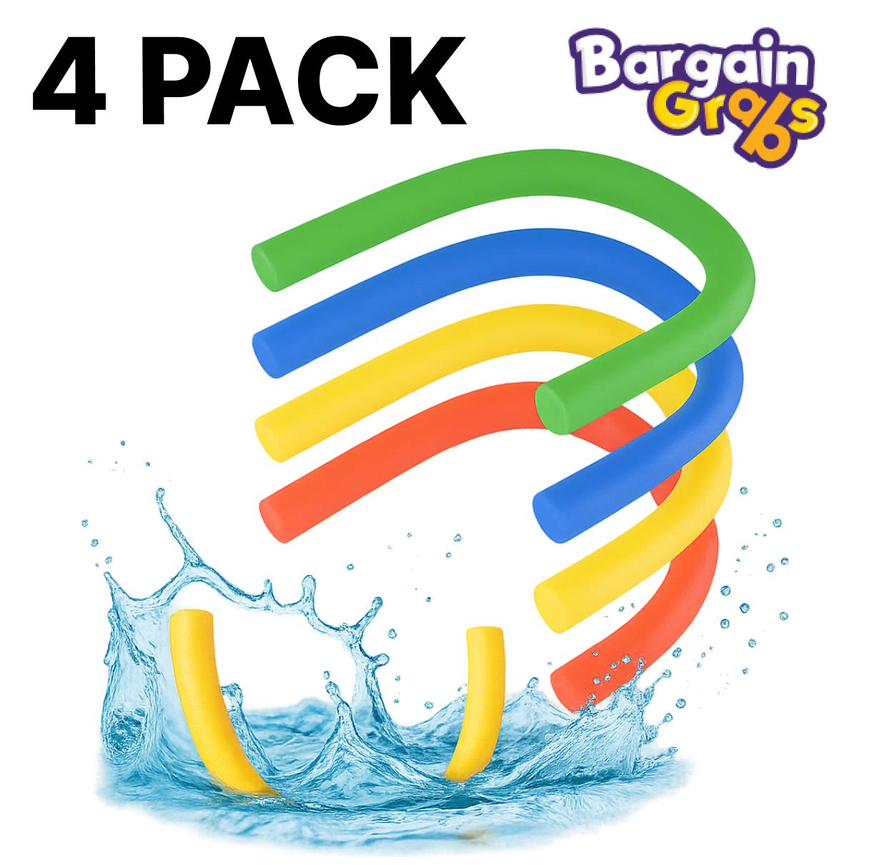 Set of 4 pool noodle woggles in red, yellow, green, and blue – approx. 150cm x 6cm foam floats for swimming and water play