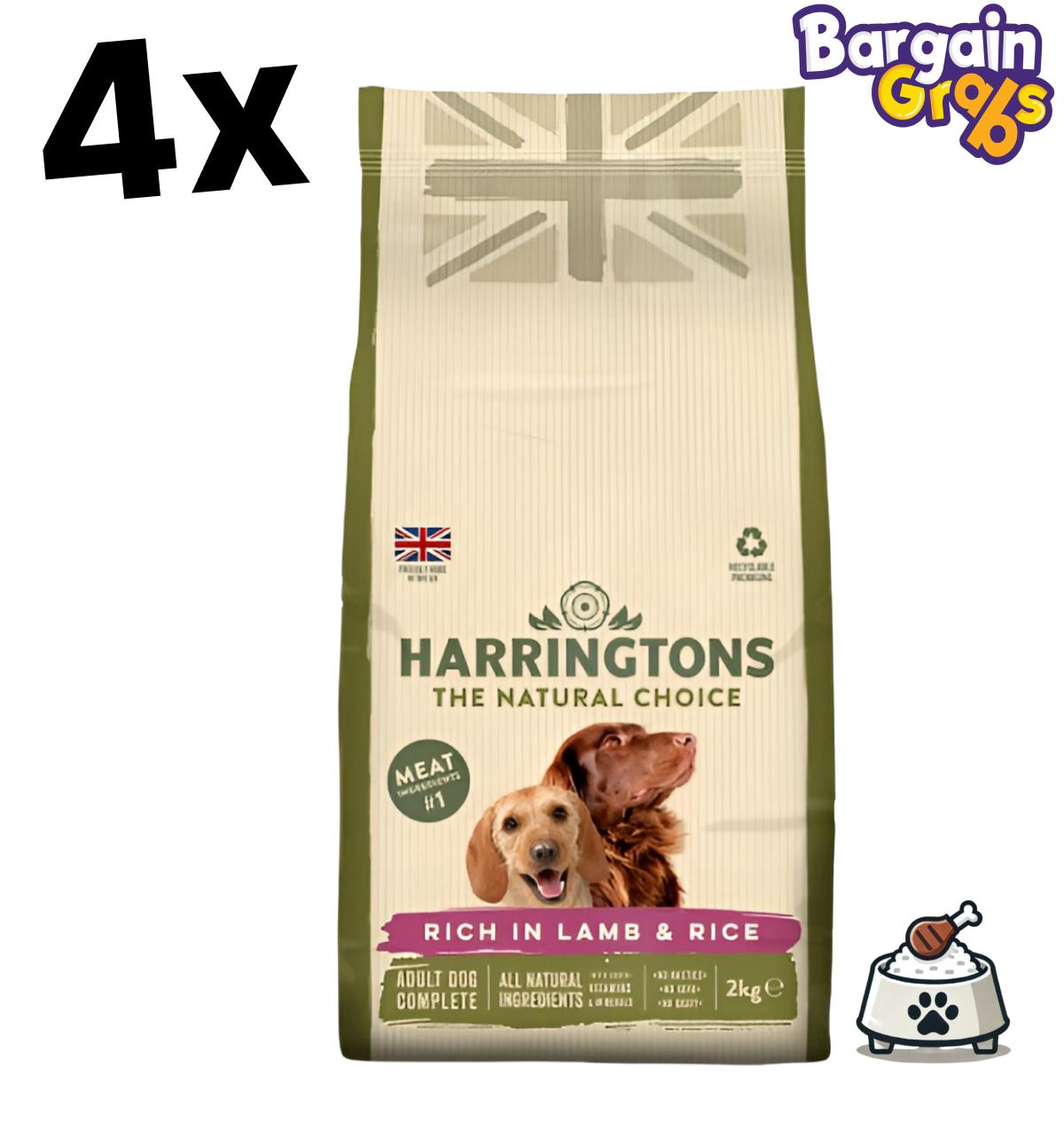 4 pack of 2kg Harringtons Complete Dry Dog Food – lamb & rice recipe for balanced adult dog nutrition