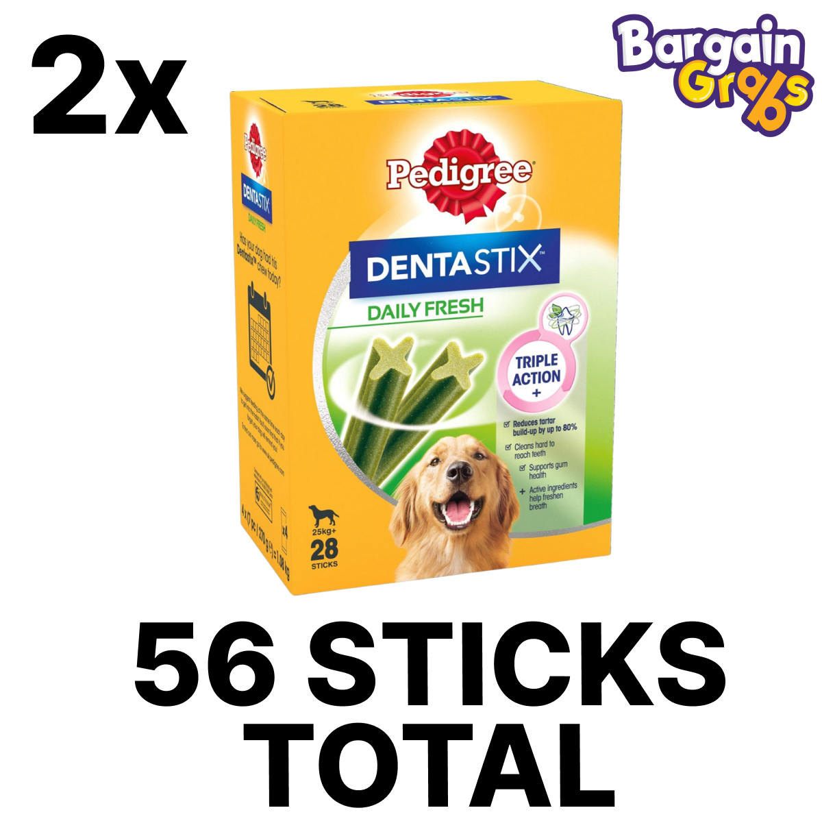 56 Sticks Pedigree Dentastix Fresh Daily Dental Chews for Large Dogs – dental care treats to reduce plaque and freshen breath
