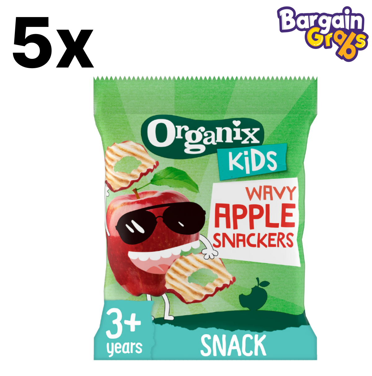 5 pack of 15g Organix Wavy Apple Snackers – crunchy organic apple-flavoured snacks for toddlers