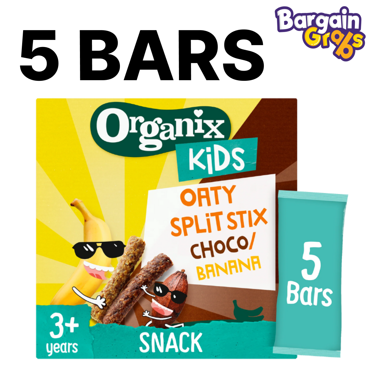 5 pack of 23g Organix Oaty Split Stix Choco Banana Bars – organic oat bars with chocolate and banana for toddlers