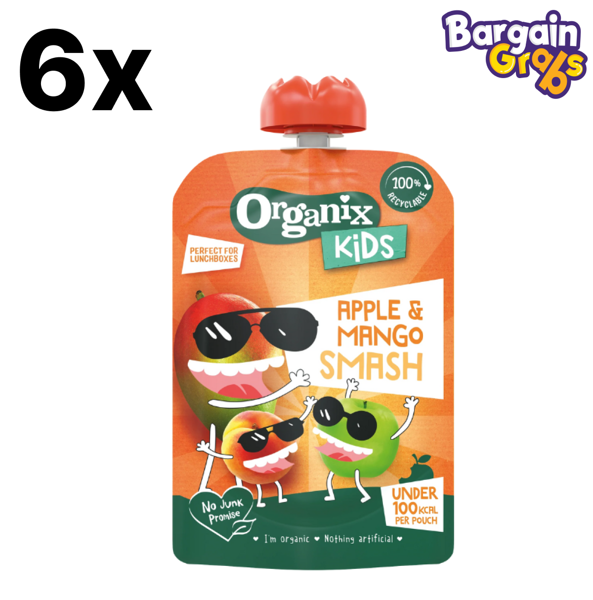 6 pack of 100g Organix Mango & Apple Smash Pouch – organic fruit puree for babies with no added sugar