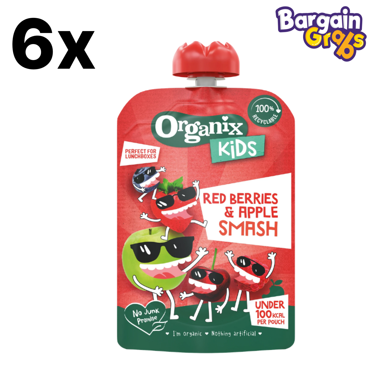 6 pack of 100g Organix Red Berries & Apple Smash Pouch – organic baby fruit puree with apple and mixed berries