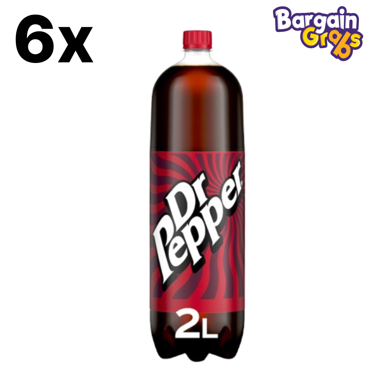6 pack of 2 litre Dr Pepper bottles