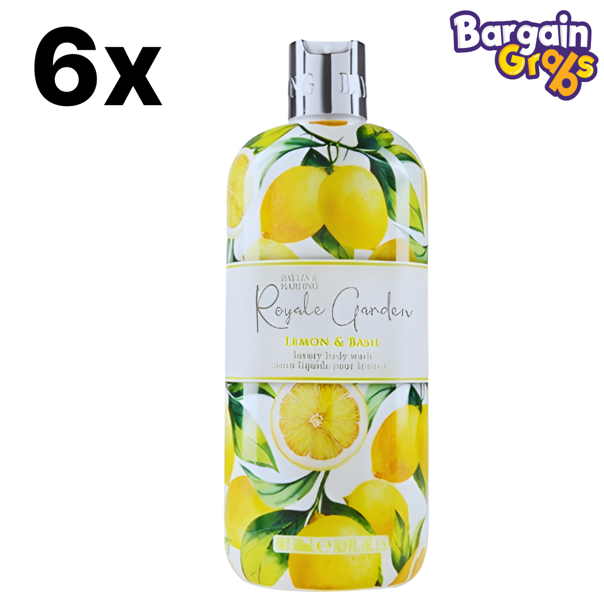 6 x 500ml Baylis & Harding Royale Garden Lemon & Basil Body Wash – refreshing citrus and herb scented body cleanser